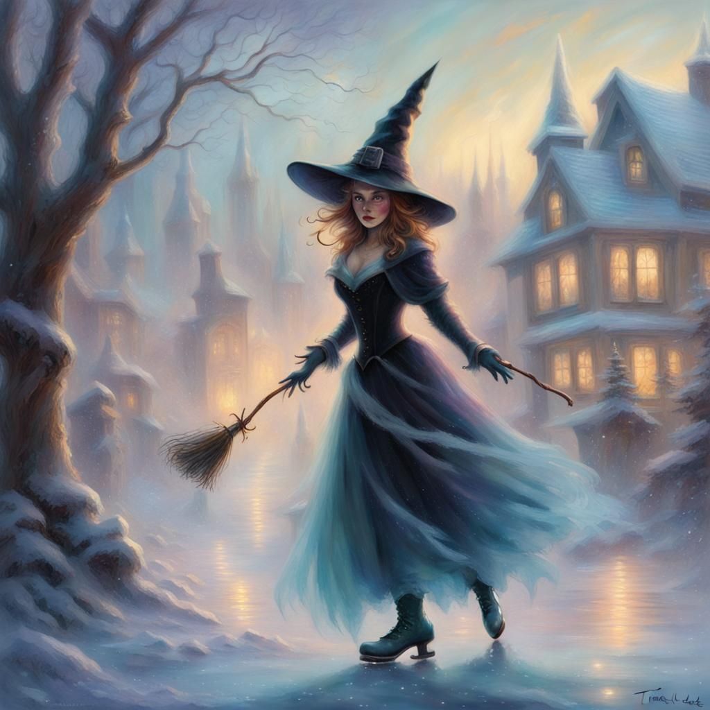 Witch Ice Skating in Ethereal Fantasy Style