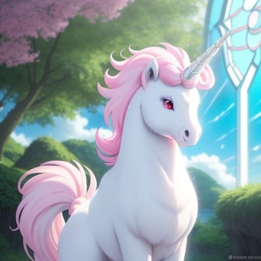 Unimon, a fluffy white unicorn Pokemon with a pink mane and ...