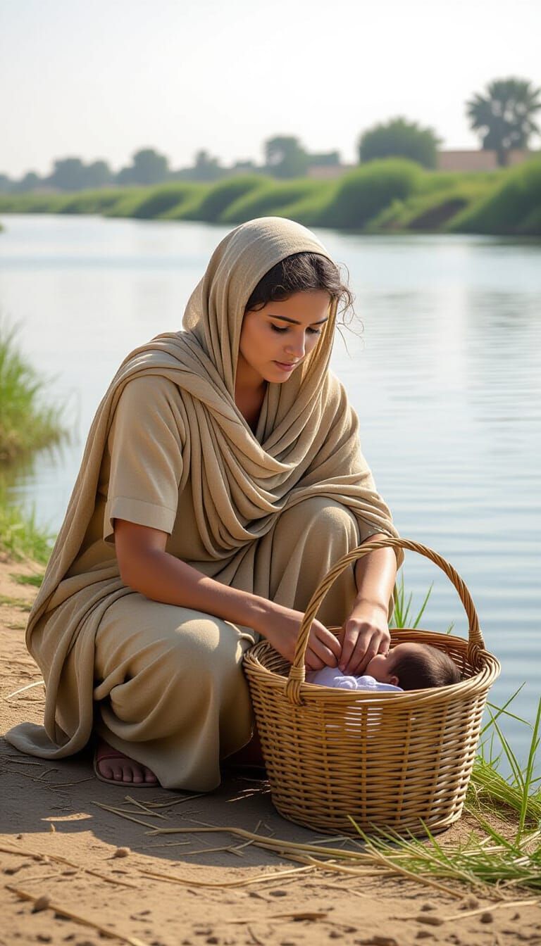 Hebrew Woman by the Nile in Golden Light
