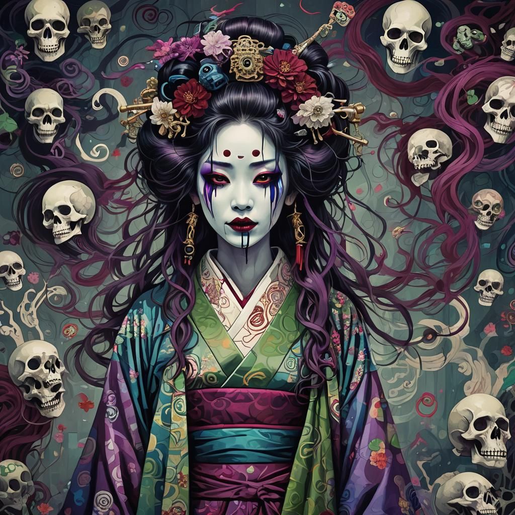 Grunge Geisha in Gustav Klimt Style