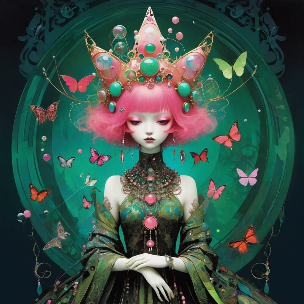 Bug Girl Wearing Neon Marble Crown