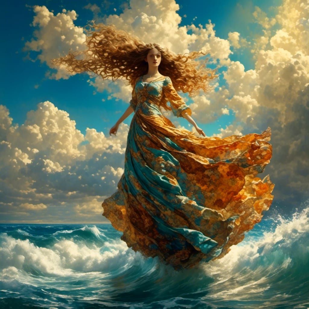 Woman in Gown Gazing at Nature, Maxfield Parrish Style