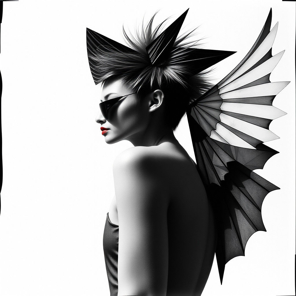 Geometric Winged Model in Dadaist Photogram Style