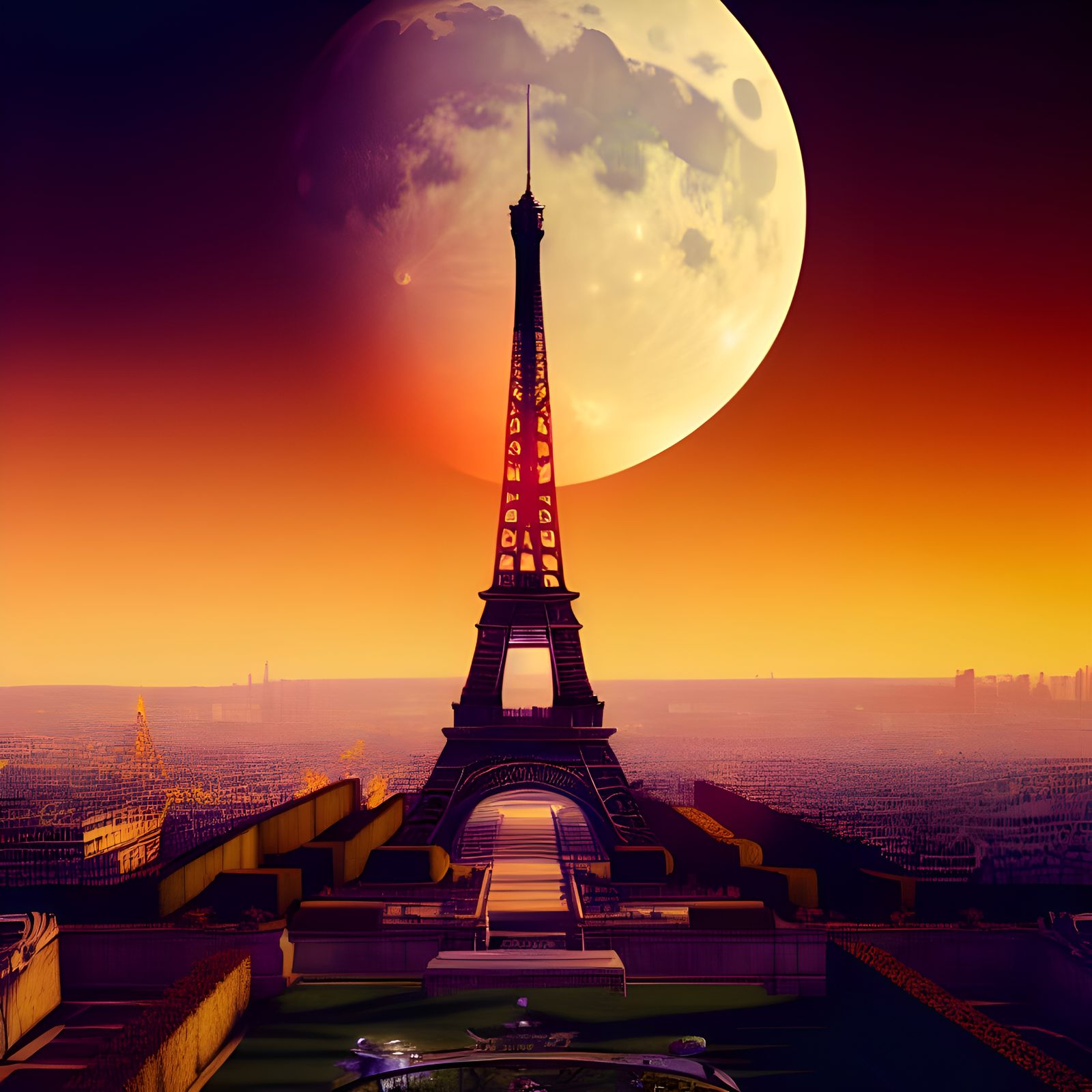 Moonlit Eiffel Tower: Hyperdetailed Digital Painting