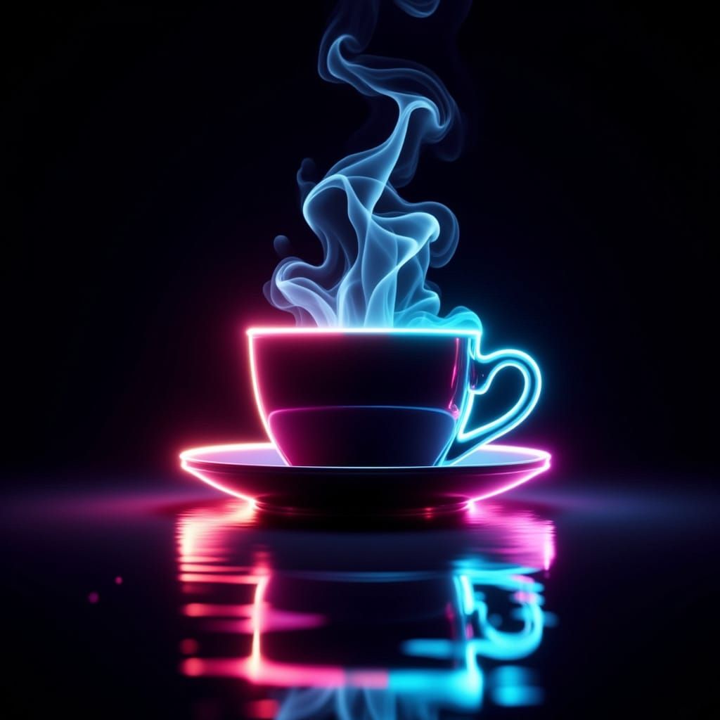 Vibrant Neon Coffee Cup in Digital Art