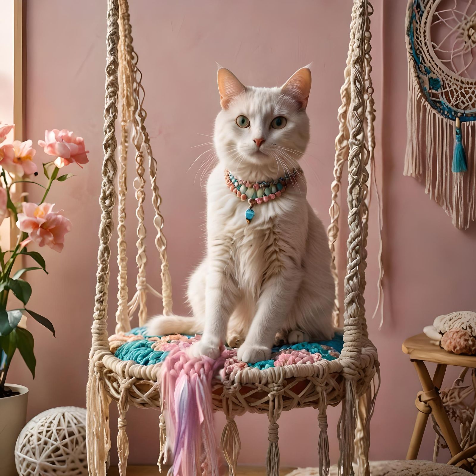 Crafty Cat in Macrame Chair Photograph