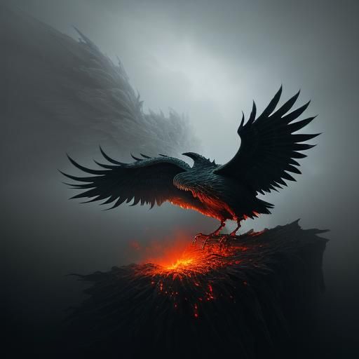 Phoenix Rising from Ashes in Surreal Digital Art