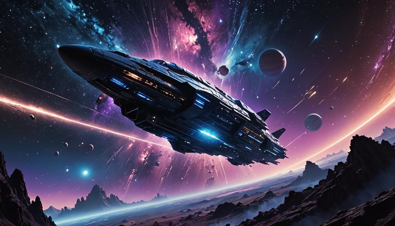 Majestic Spaceship Navigates Interstellar Space: Digital Mat...