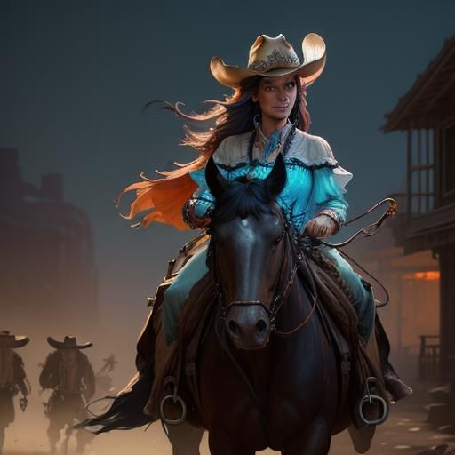 Romantic Cowboy and Cowgirl Rendezvous at Night