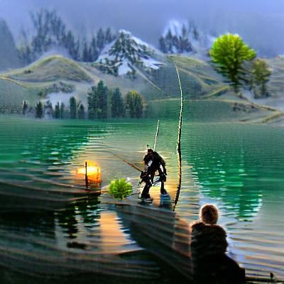 Peaceful Lake Fishing Scene