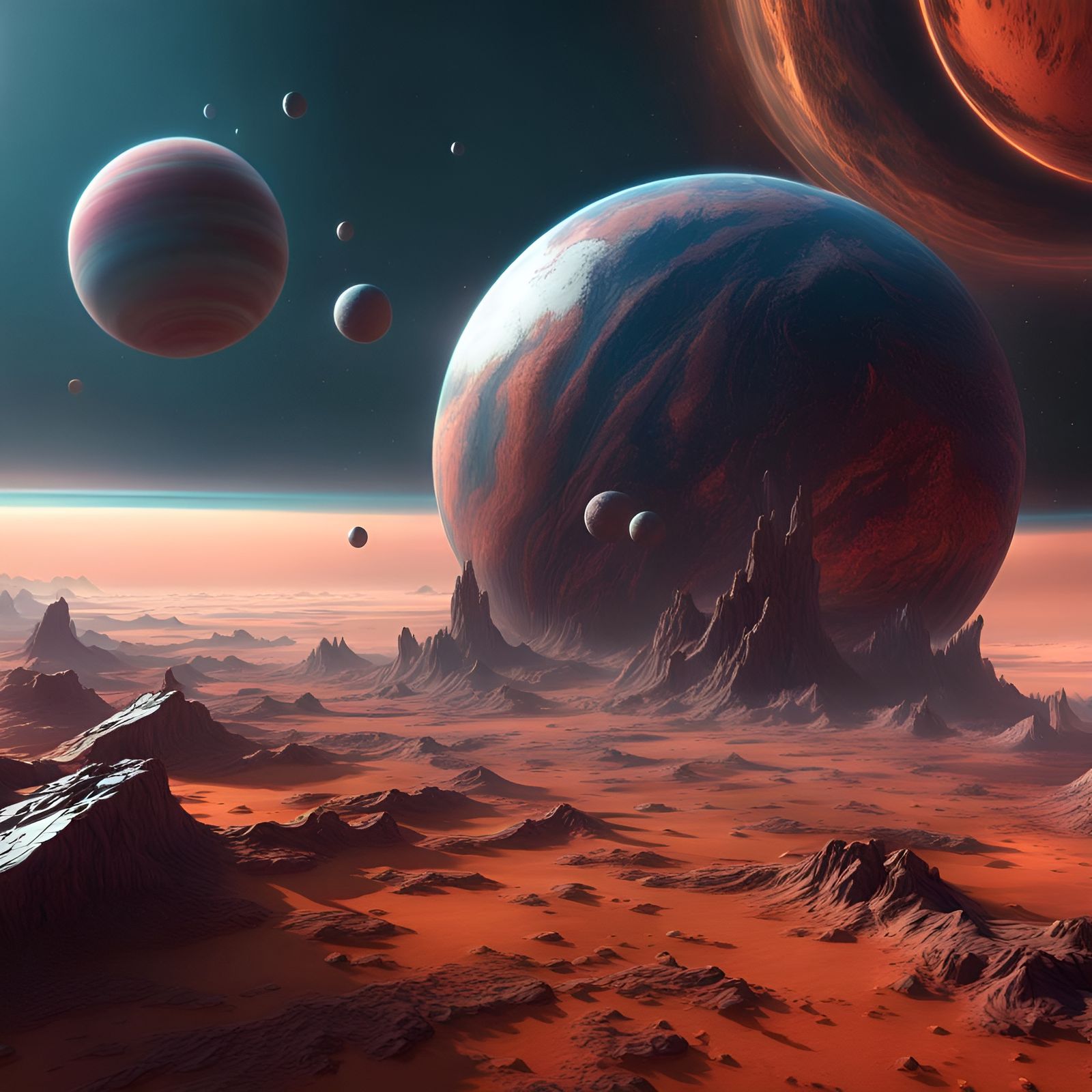 Cube Ship Orbiting Planet as Detailed Matte Painting