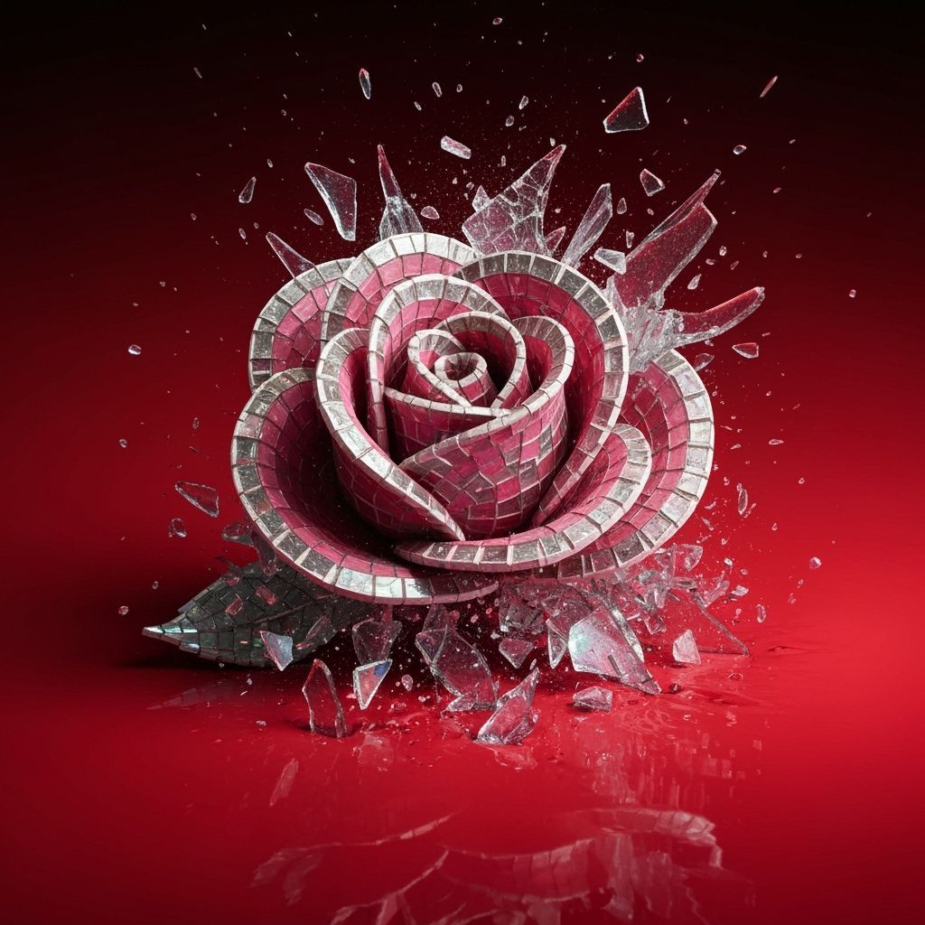 Shattering Mosaic Glass Rose in Red Paint