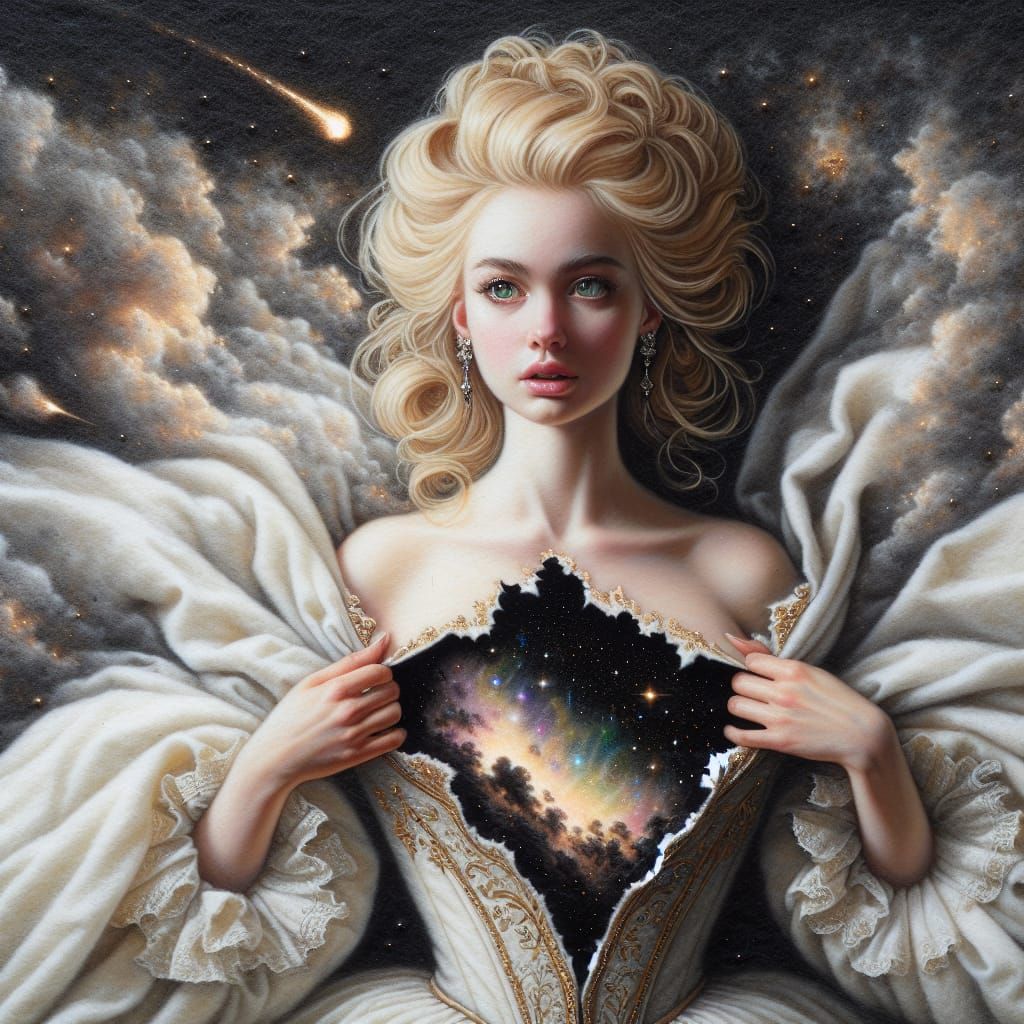 Celestial Baroque: A Girl's Ethereal Transformation