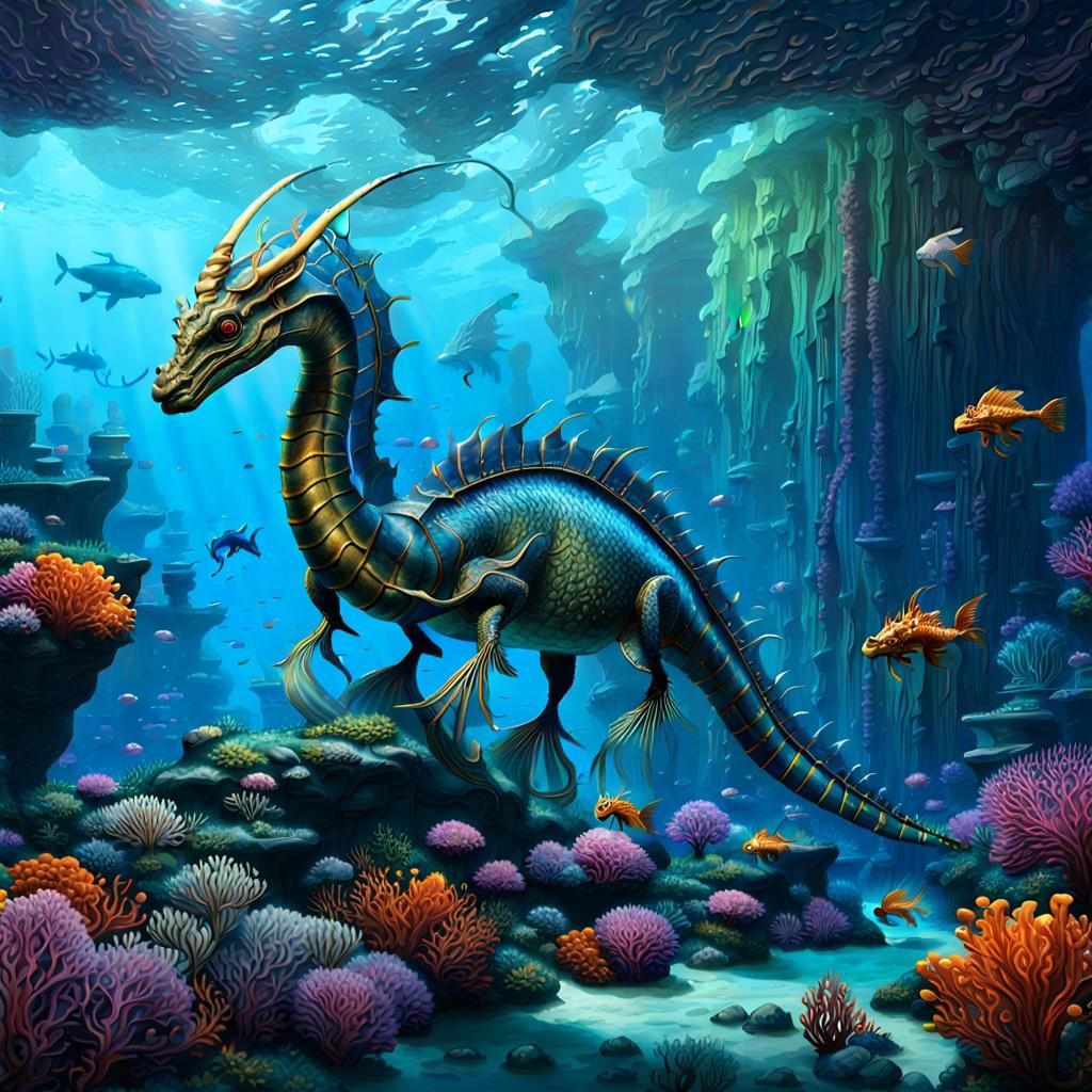 Fantasy Sea Dragon in a Mysterious World