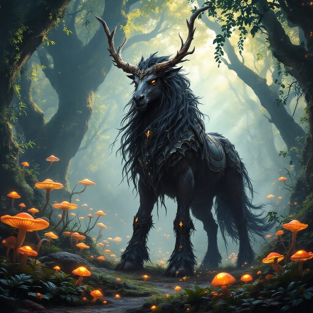 Mystical Centaur in Luminescent Forest, Matte Painting