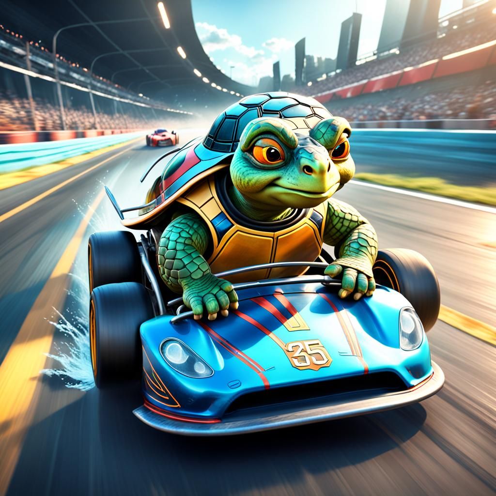 Turtle Race Car Driver in Detailed Matte Painting