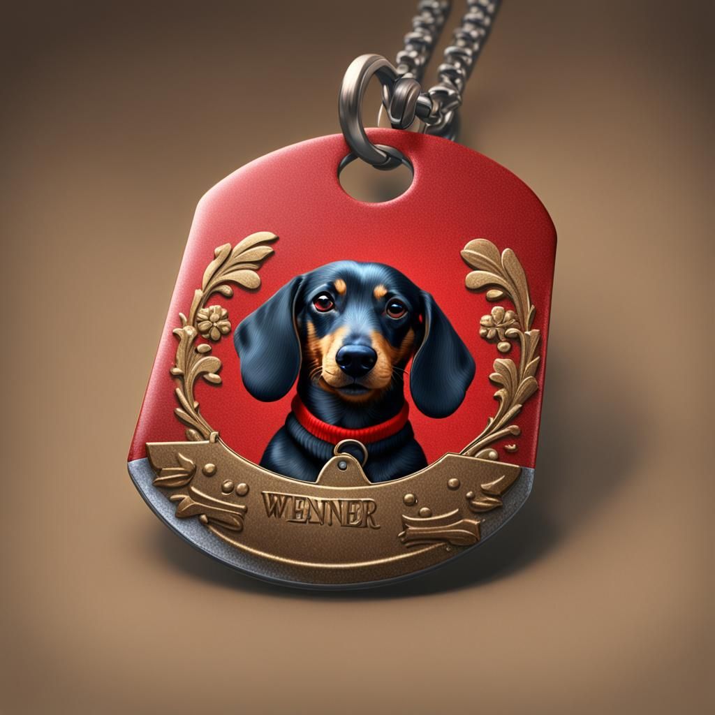 Dachshund Dog Tag Portrait in Detailed Matte Painting