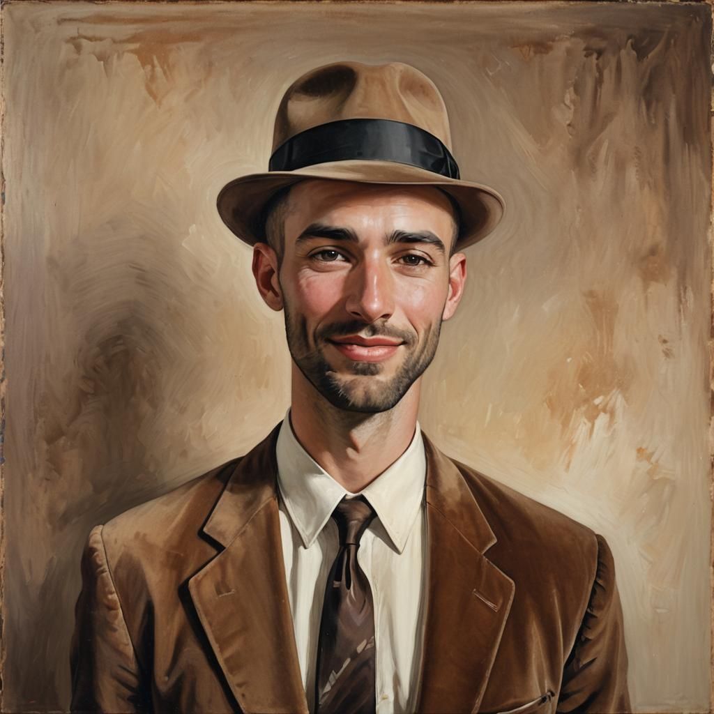 Smiling Man in Velvet Suit: Neo-Impressionist Portrait