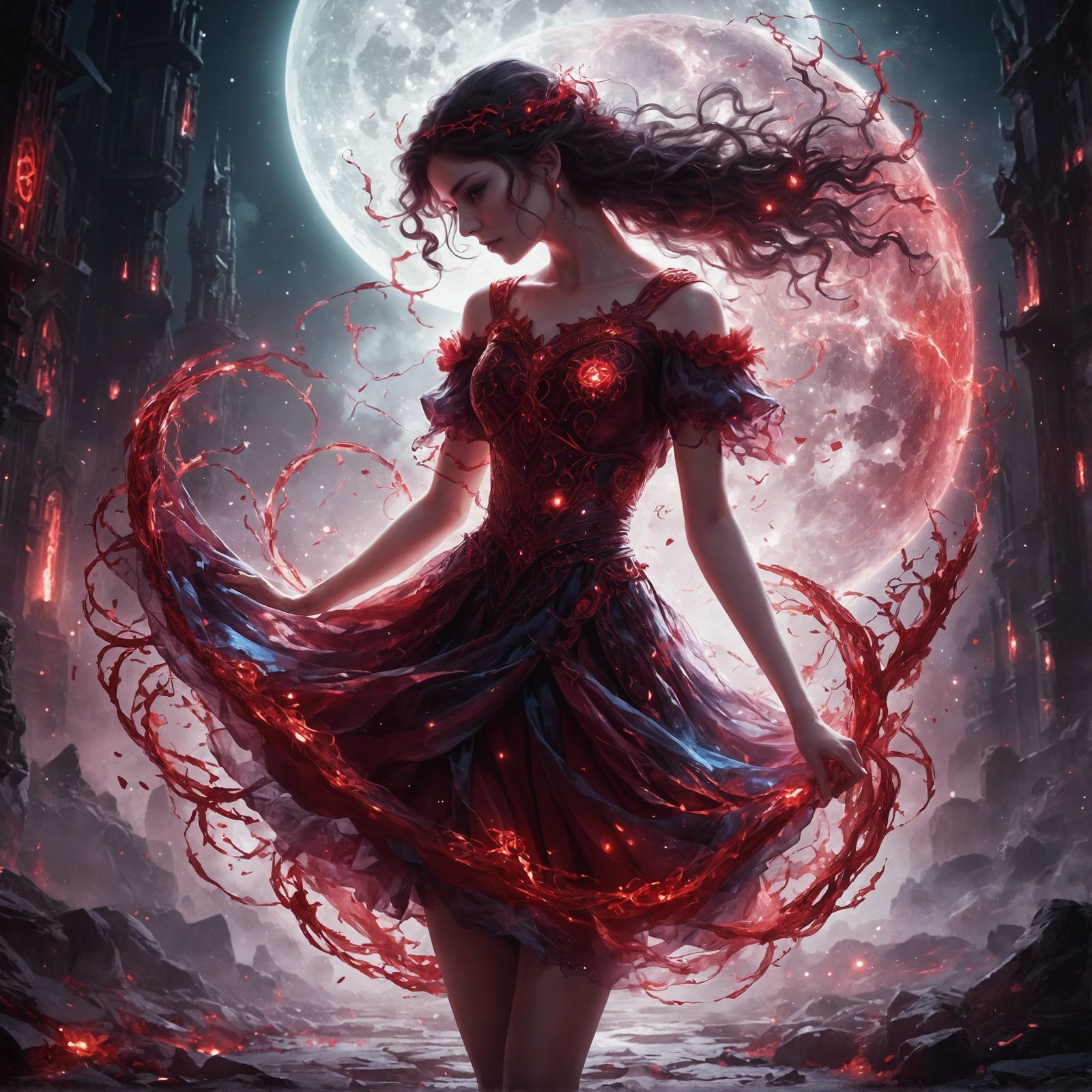 Electric Glass Girl with Glowing Runes