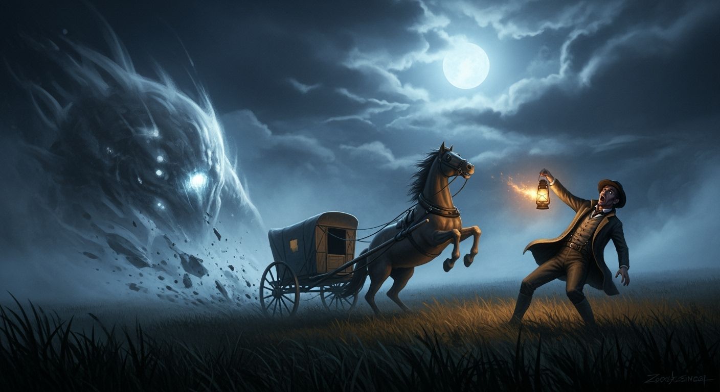 Cosmic Horror: Man and Horse Flee Eerie Luminescence