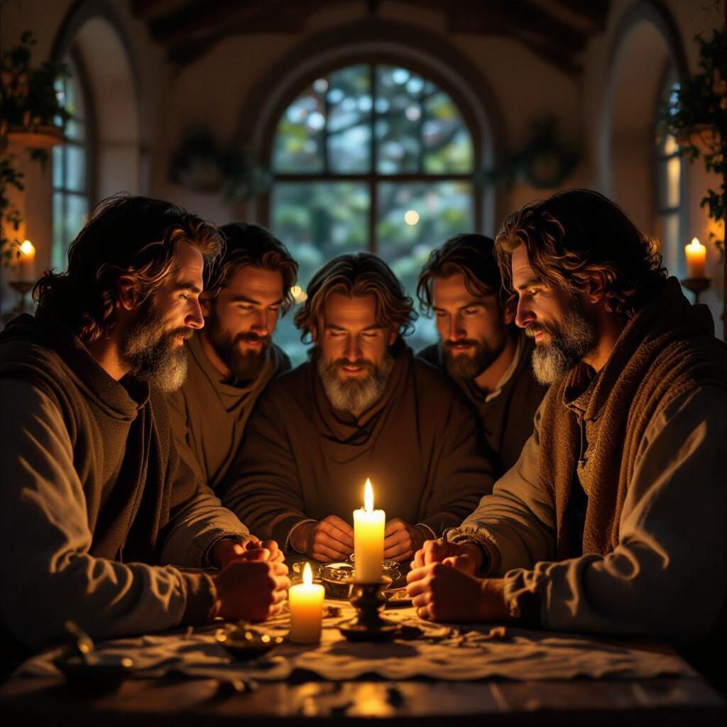 Harmonious Gathering by Candlelight: Fra Angelico Style