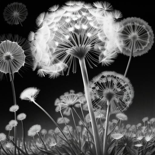 Enchanted Dandelion Fairies in Infrared Photogram Style