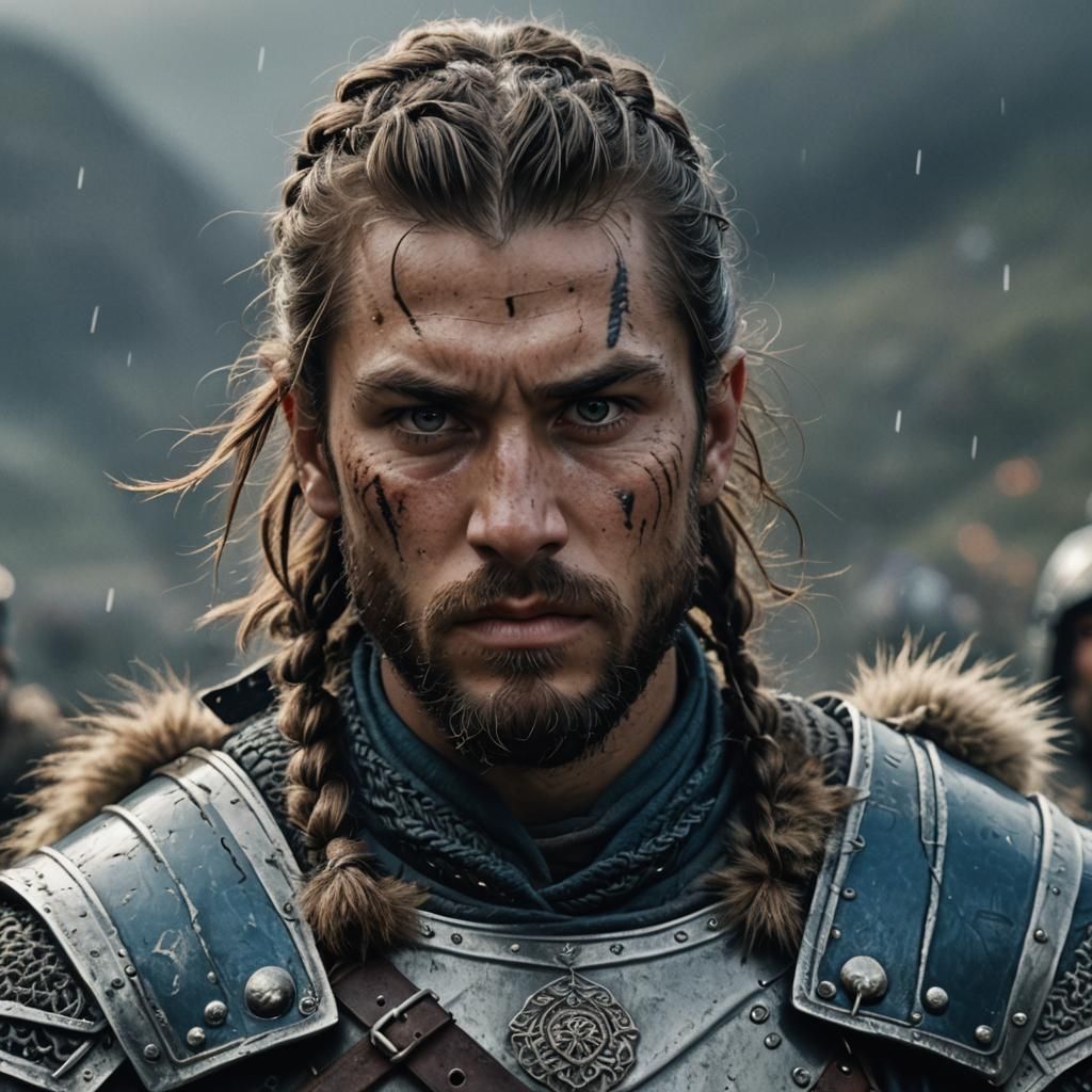 Warrior Portrait with Braids in Detailed Matte Painting Styl...