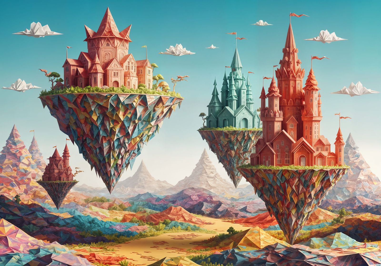 Magical Paper Cities Floating on Origami Land