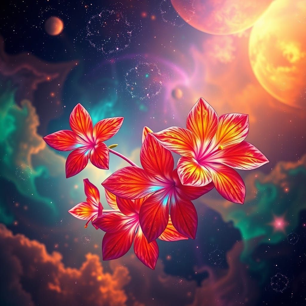 Surreal Cosmic Flowers in Vibrant Astral Expanse
