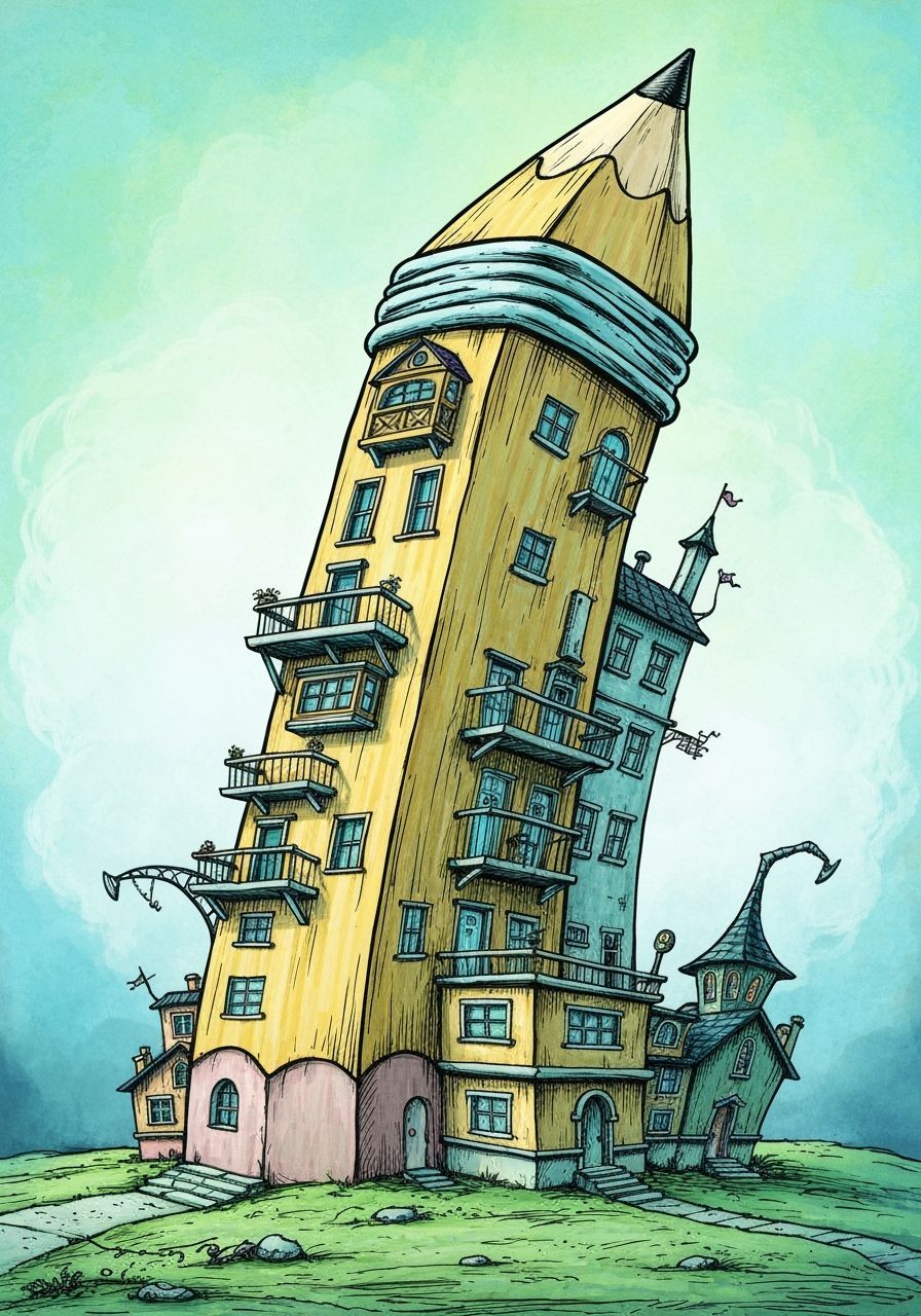 Whimsical Pencil Tower Apartments in Dr. Seuss and Tim Burto...