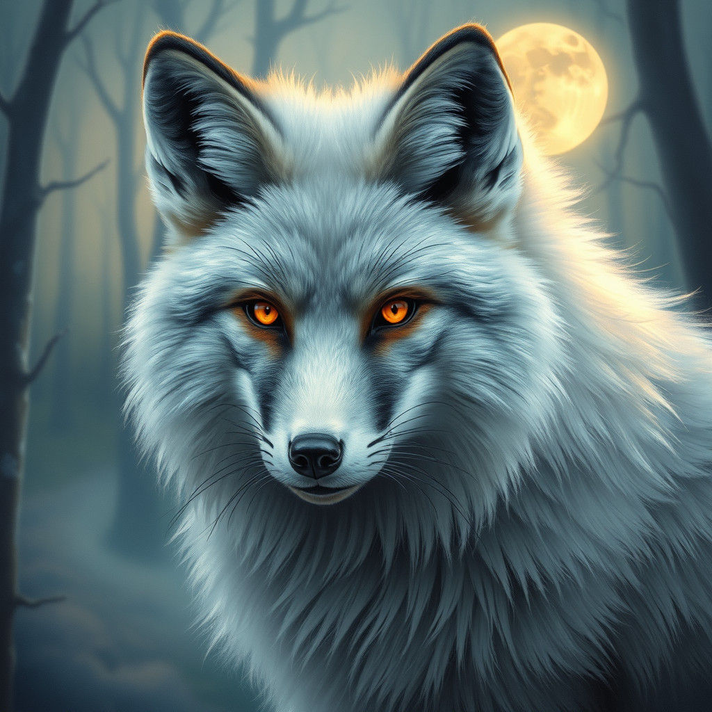 Majestic Silver Fox in Moonlit Forest