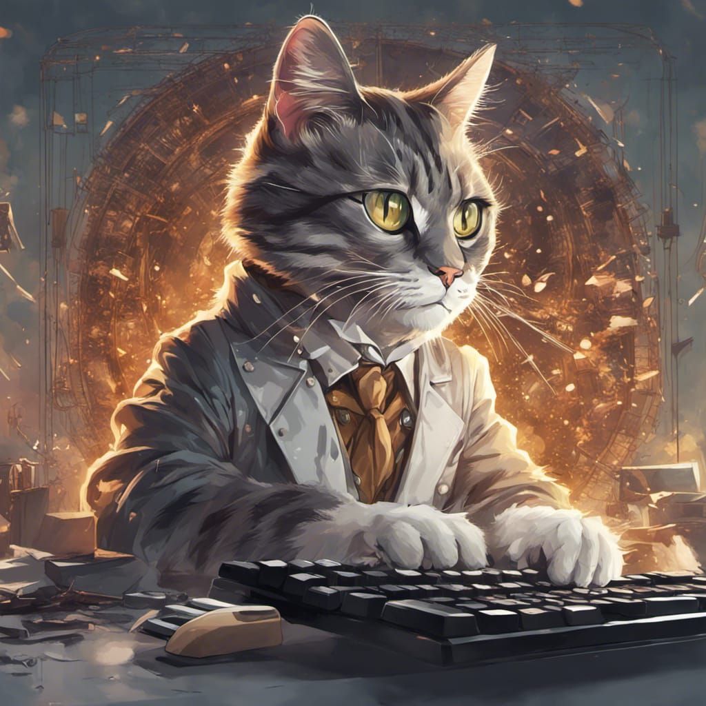 Cat Programmer in Linux: Digital Art Portrait