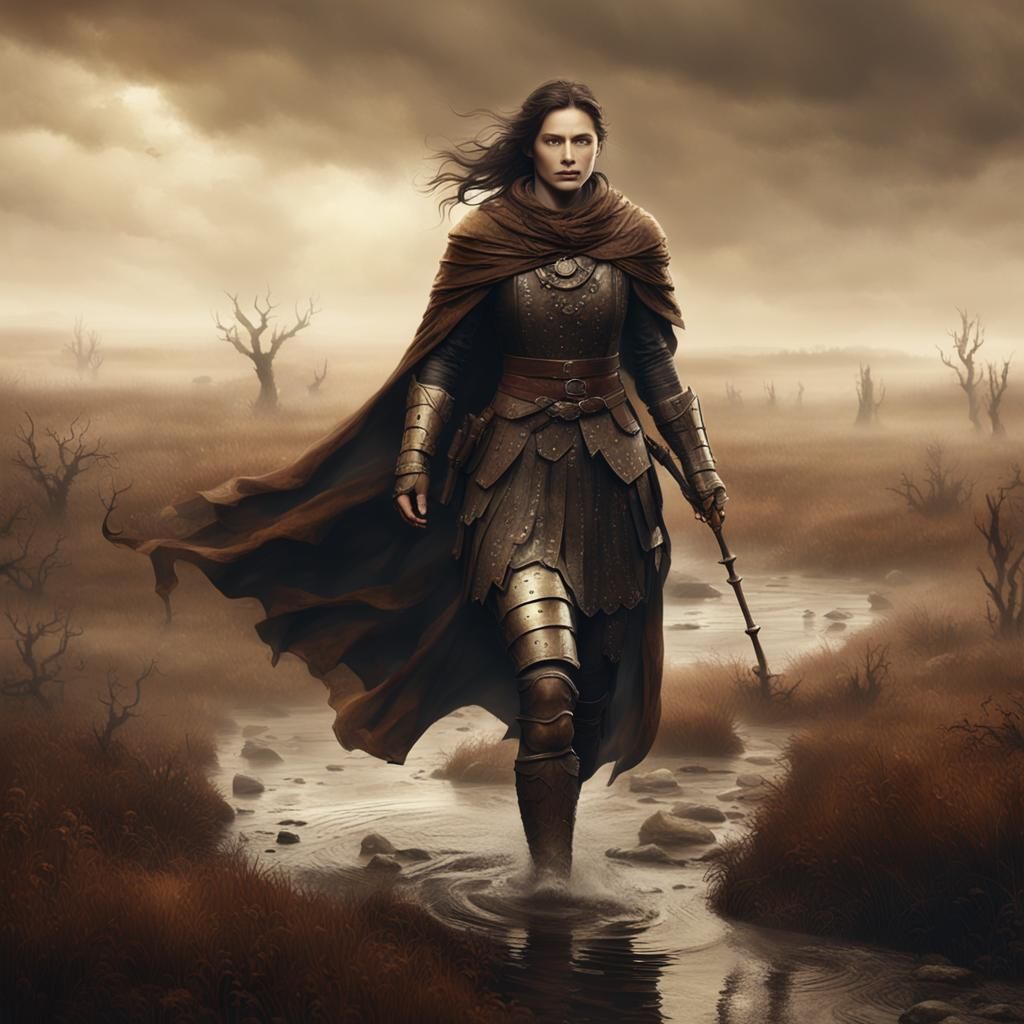 Medieval Woman on Moor in Sepia, Matte Painting