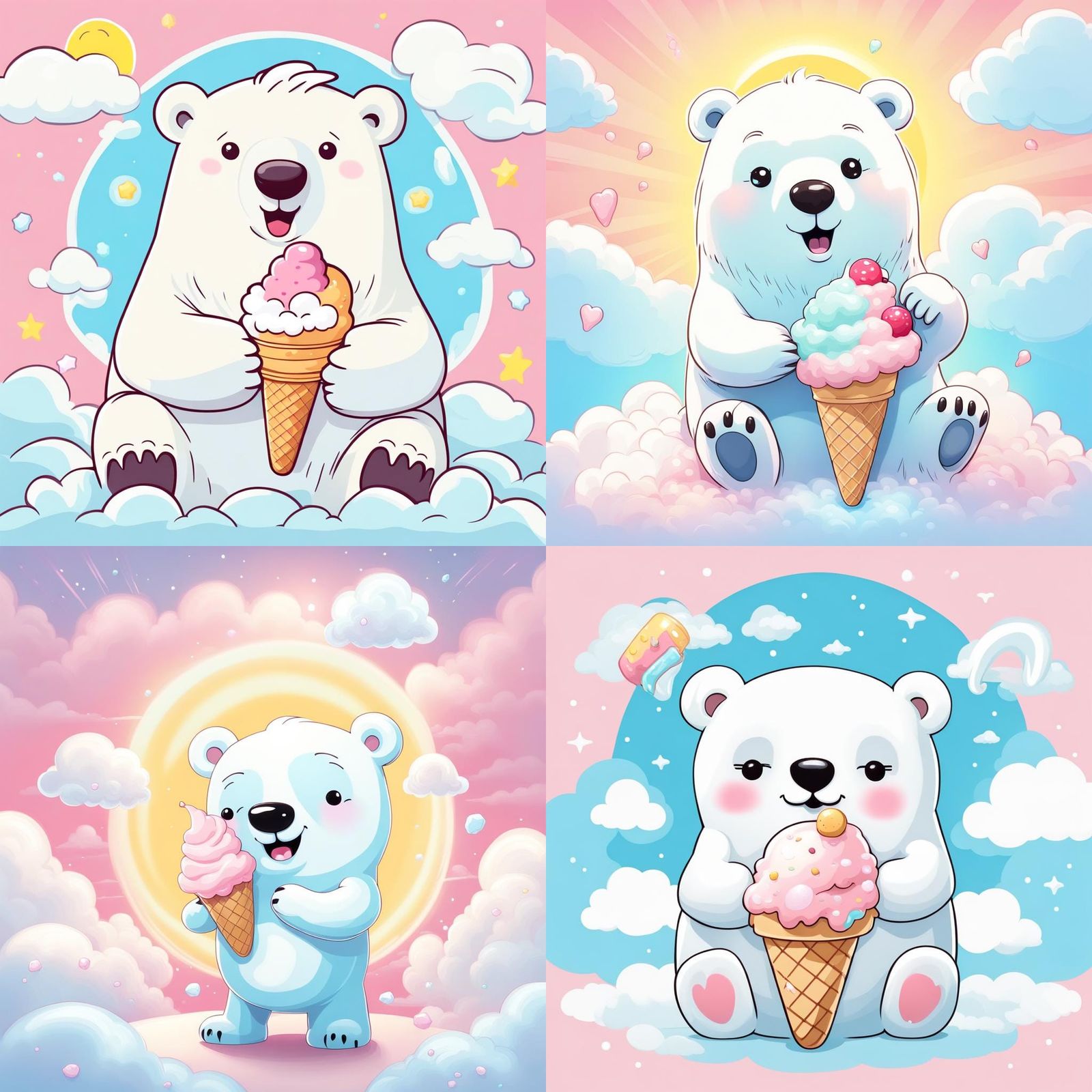 Kawaii Polar Bear with Ice Cream in Sunshine