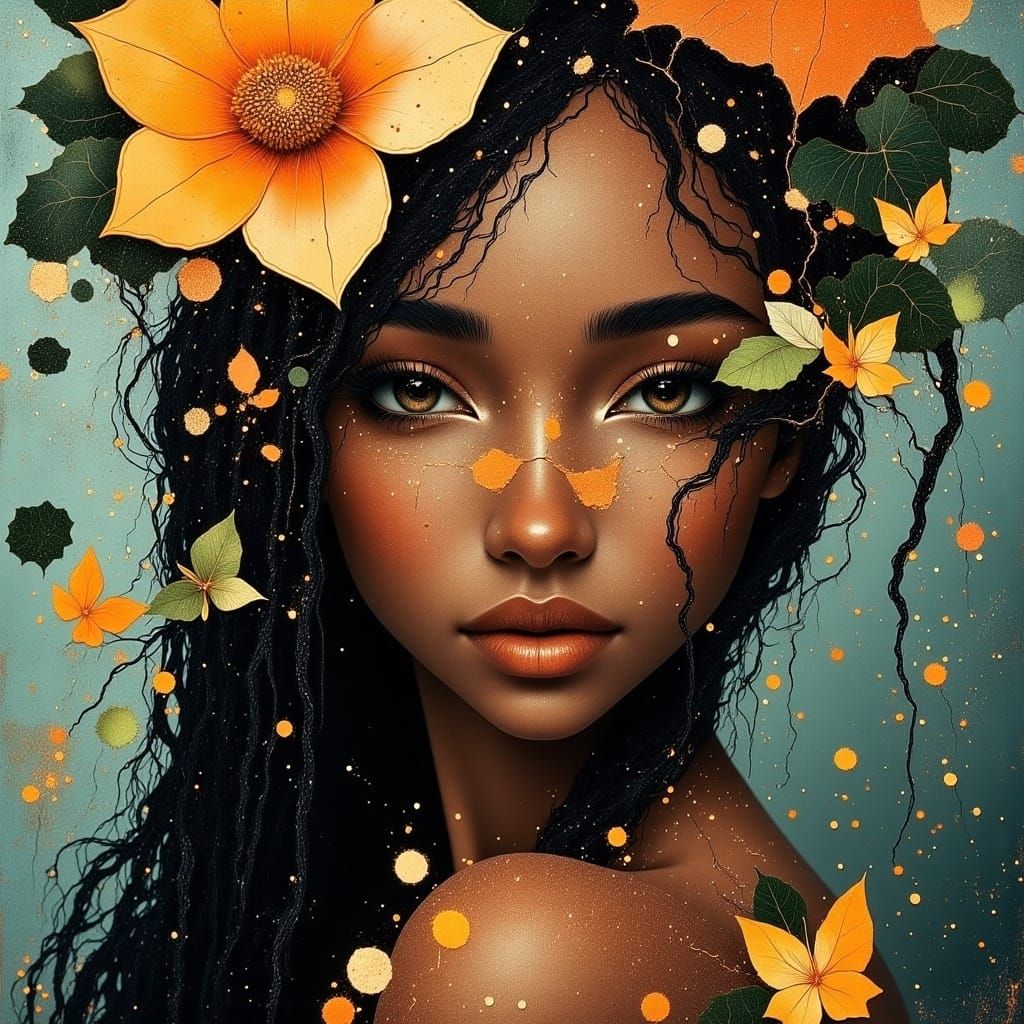 African Earth Goddess Portrait in Hyperrealistic Vogue Style