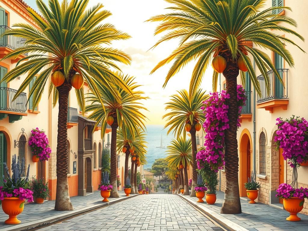 Mediterranean Coastal Town in Golden Light