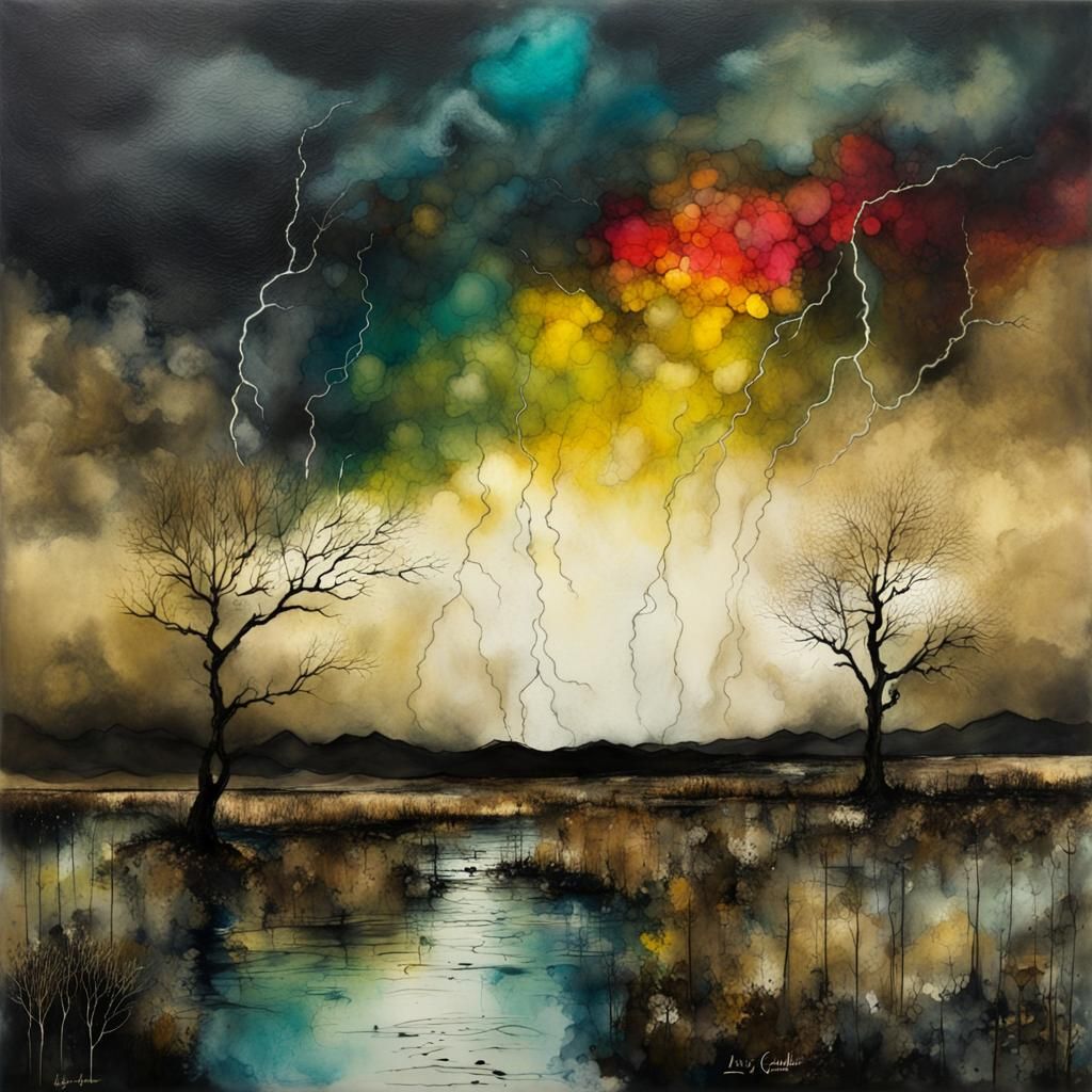 Dramatic Lightning Storm in Alcohol Ink Style