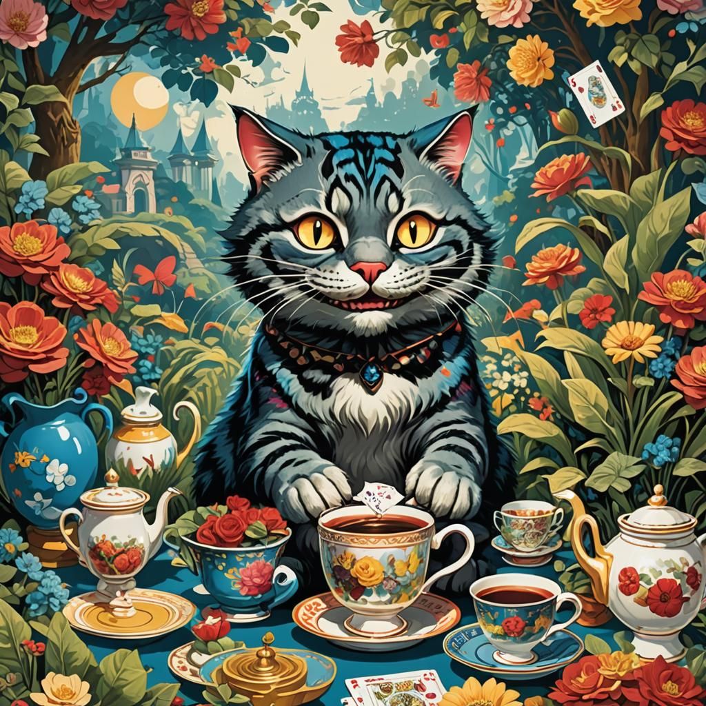 Cheshire Cat in Wonderland: Retro Travel Poster