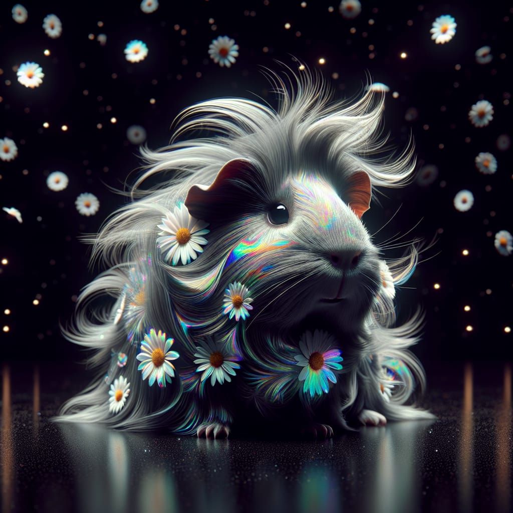 Holographic Daisy Guinea Pig in Starry Night