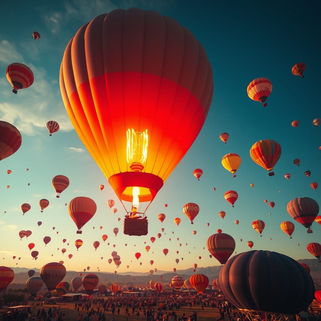 Surreal Morning Hot Air Balloon Festival in Vibrant Colors