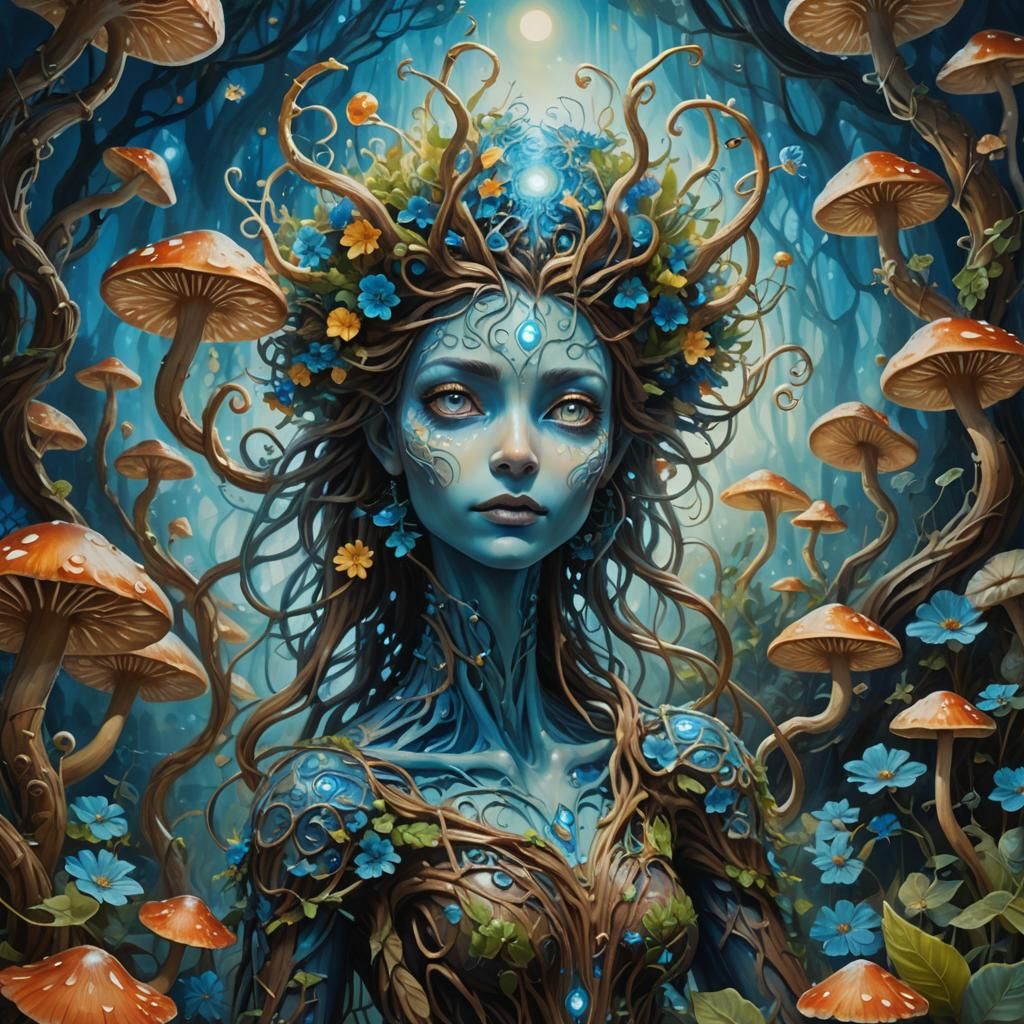 Magical Creature Sculpture in Surreal Oil Painting