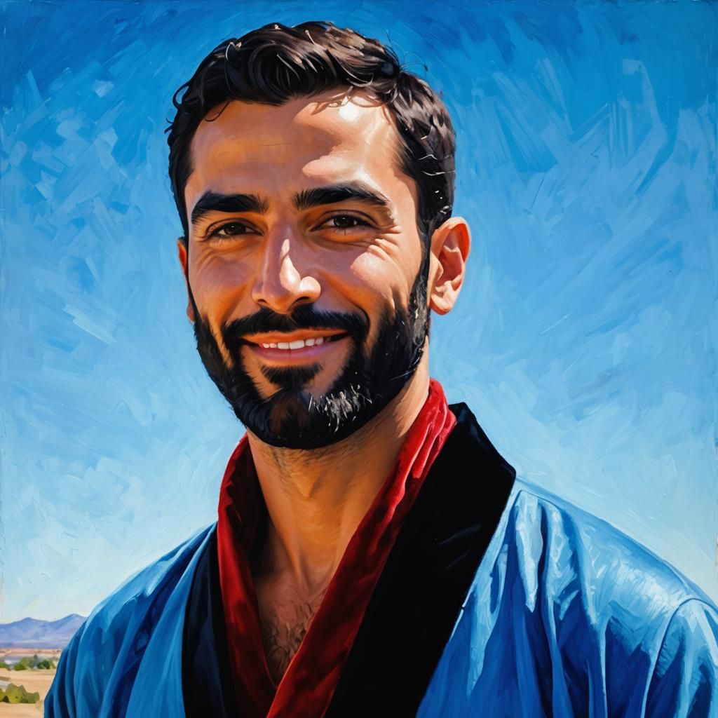 Joyful Man in Blue: An Impressionist Portrait