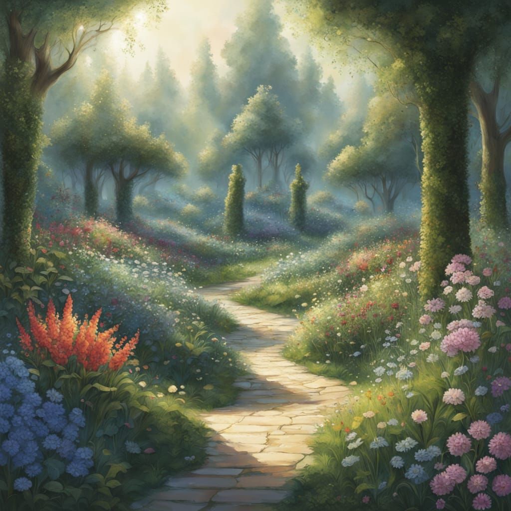Magical Garden with Glowing Flora in Ethereal Light
