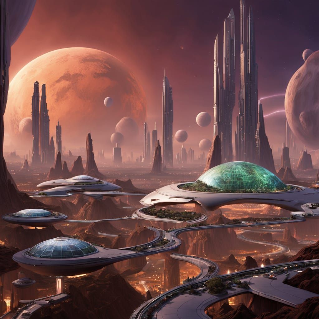 Martian Cityscape at Twilight: A Utopian Vision