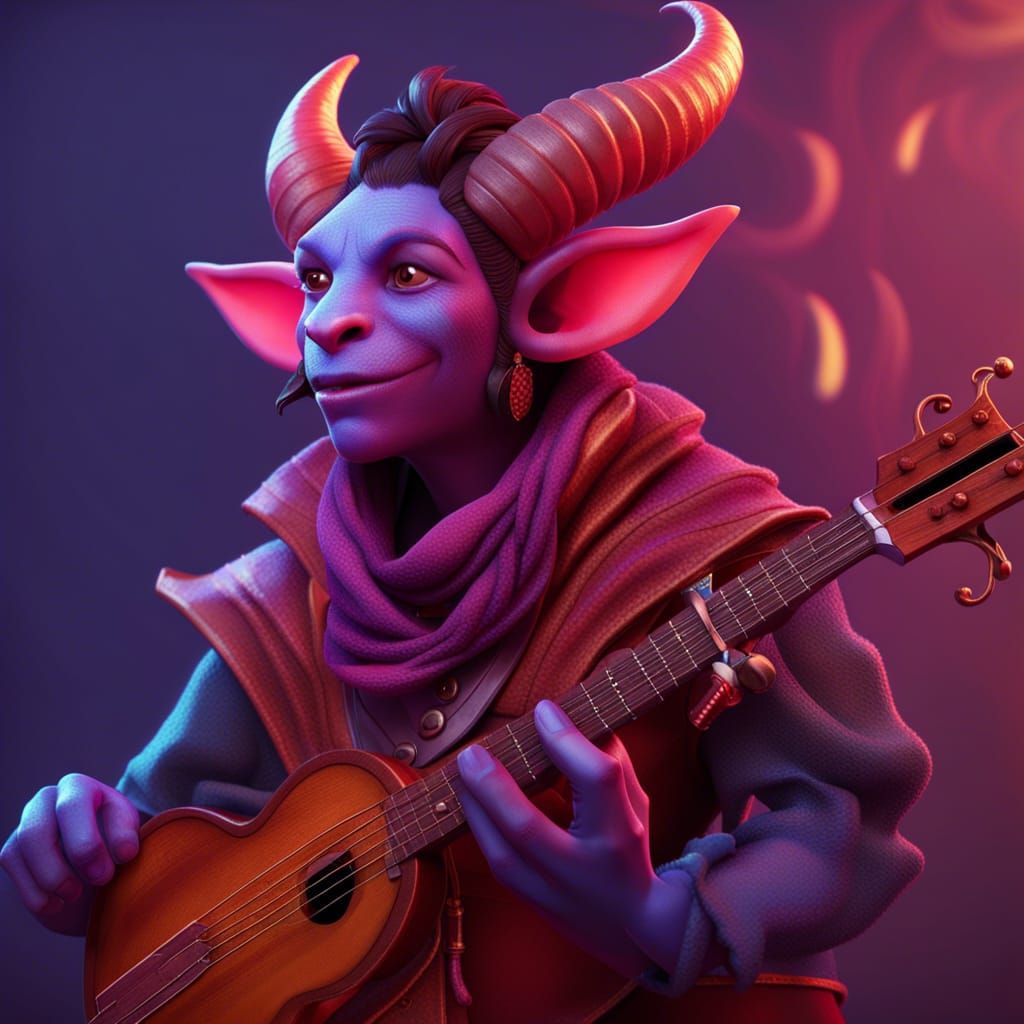 Tiefling Bard Character in 3D Digital Art