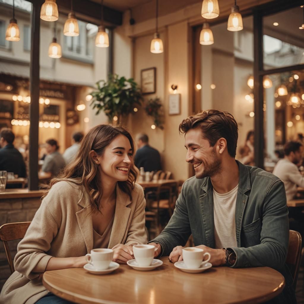 Romantic Cafe Date in Warm Realism