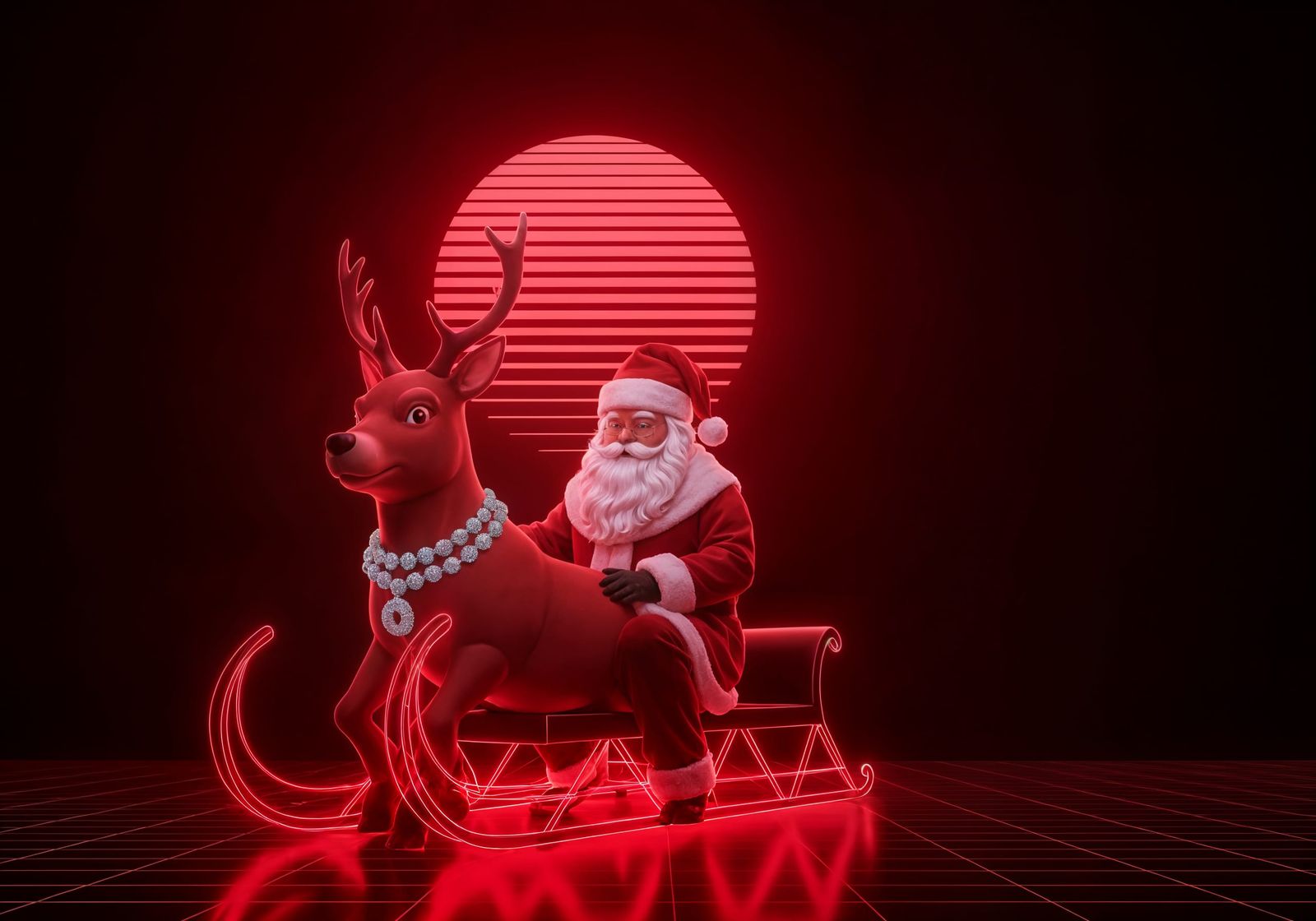1980s Retro Futurism Santa and Rudolph
