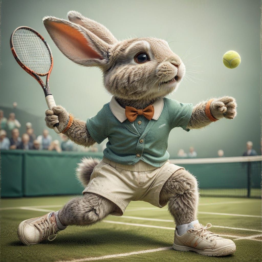 Anthropomorphic Rabbit Tennis Pro at Wimbledon
