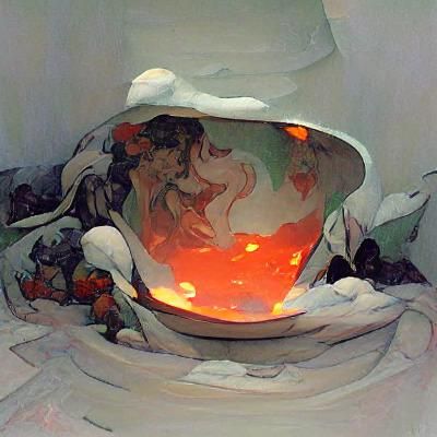 Lava Cauldron in White Room, Art Nouveau Style