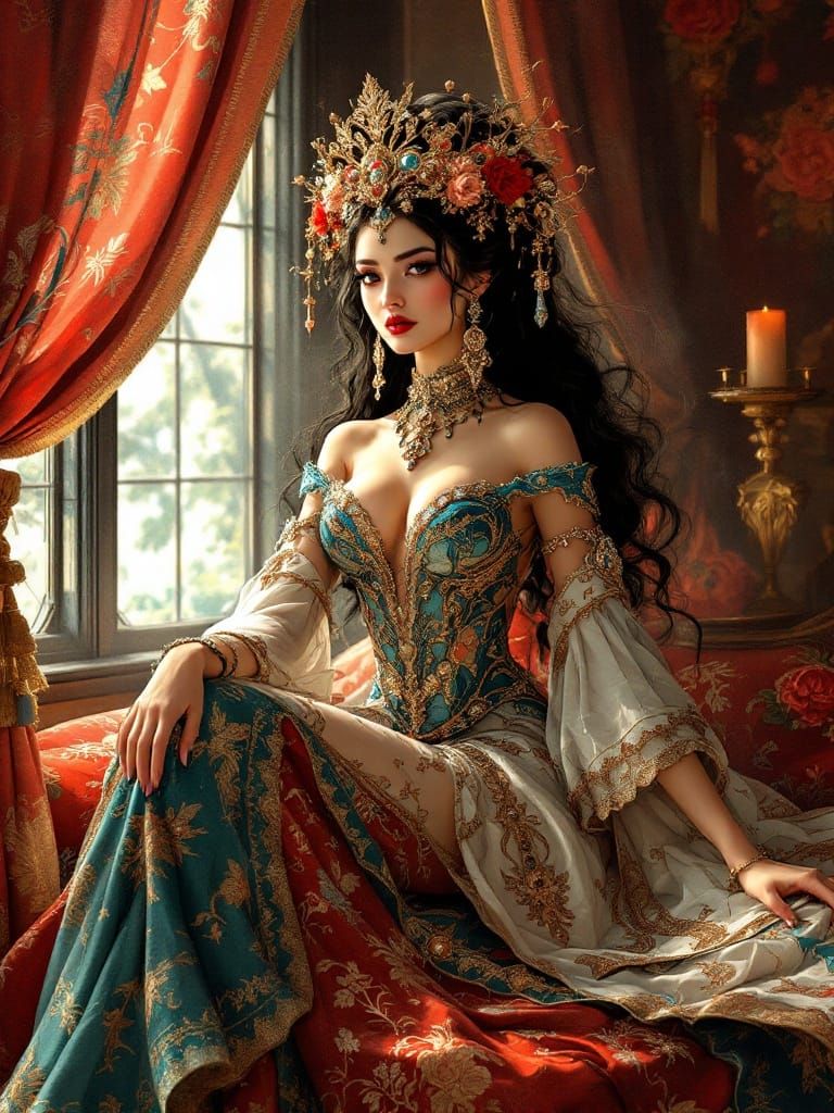 Ethereal Enchantress in Baroque Opulence